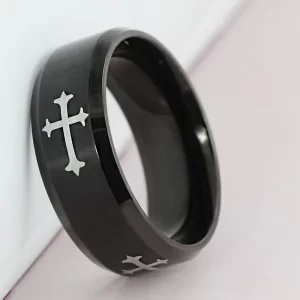 christelijke ring zwart staal